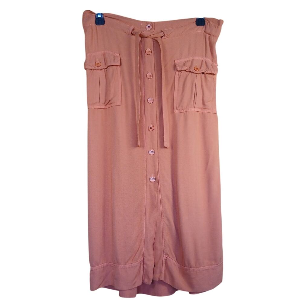 Women’s Terracotta Button-Front Utility Midi Skirt with Pockets and Tie Waist - Picture 4 of 8